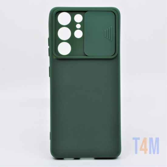 SILICONE COVER WITH CAMERA SHIELD FOR SAMSUNG GALAXY S21 ULTRA PLUS GREEN